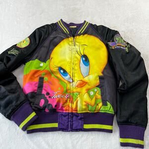 Lot 29 Tweety Bird Acme Vintage Satin Bomber Jacket Kids size Medium Y2K